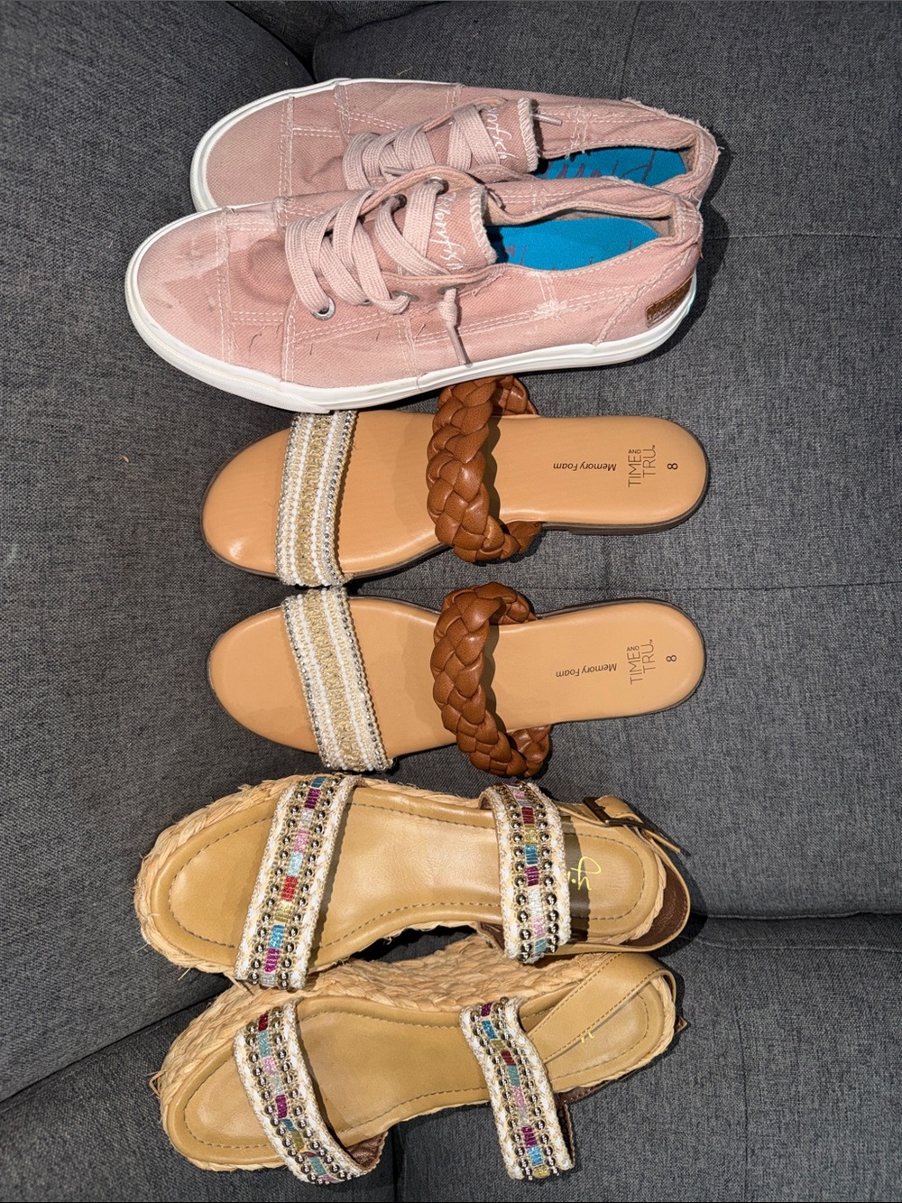 Tan Wedge Sandals tan candles and a pair of pink sneakers bundle all size 8